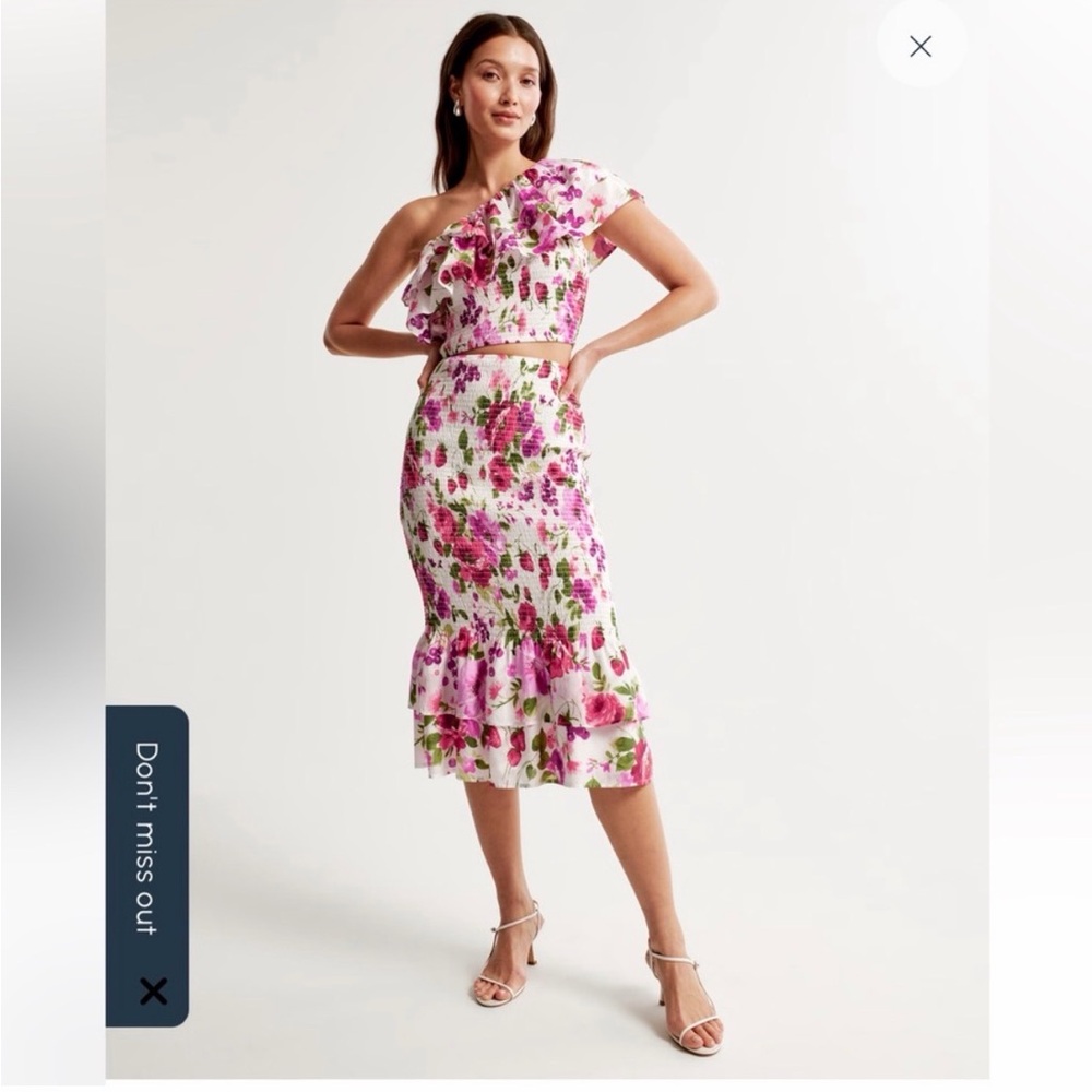 Abercrombie & Fitch Pink Floral Ruffle Midi Skirt and Top sz MED